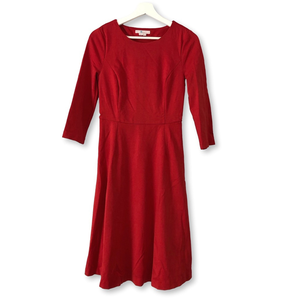 Boden Red Fit Flare Midi Dress Size 4